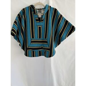 Original Senor Lopez Mexican Baja Women's Hoodie Poncho Blue Black Large